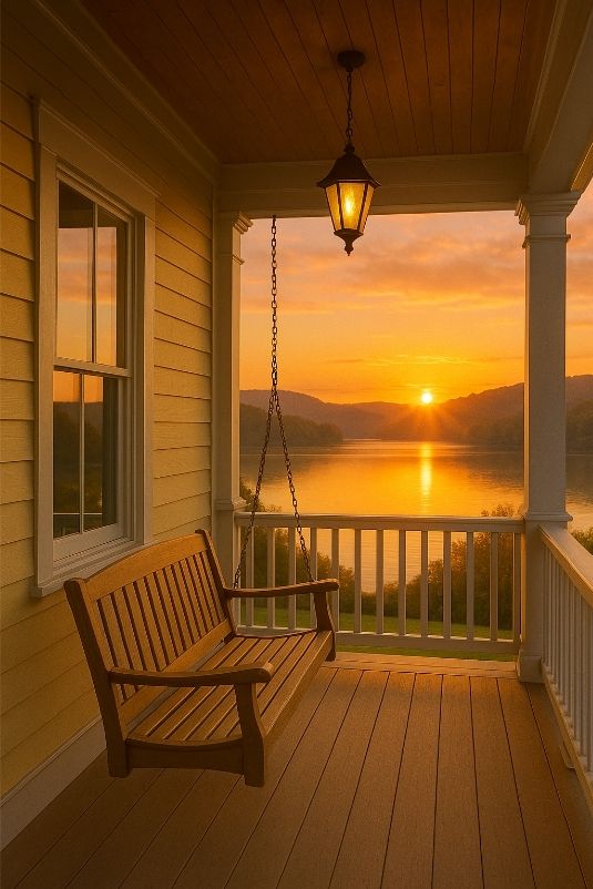 white house with porch on the lake<br />
